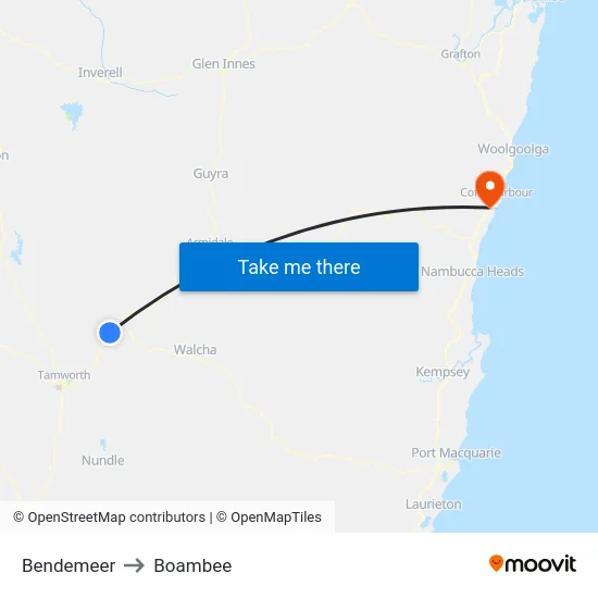 Bendemeer to Boambee map
