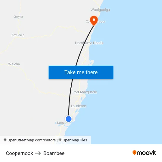 Coopernook to Boambee map