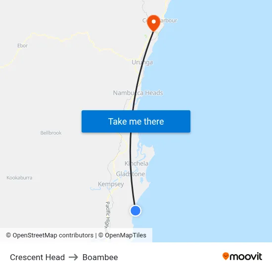 Crescent Head to Boambee map