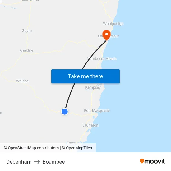 Debenham to Boambee map