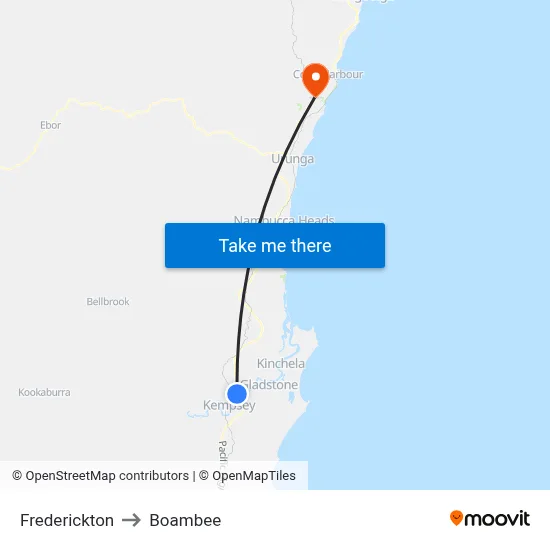 Frederickton to Boambee map