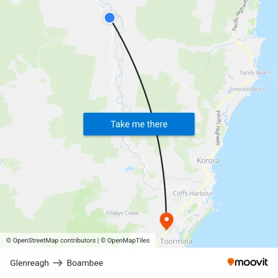 Glenreagh to Boambee map