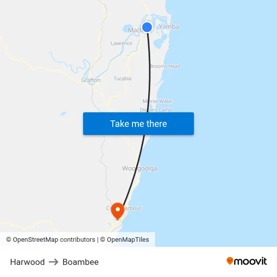 Harwood to Boambee map