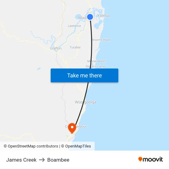 James Creek to Boambee map