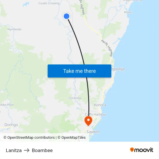 Lanitza to Boambee map