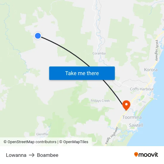 Lowanna to Boambee map