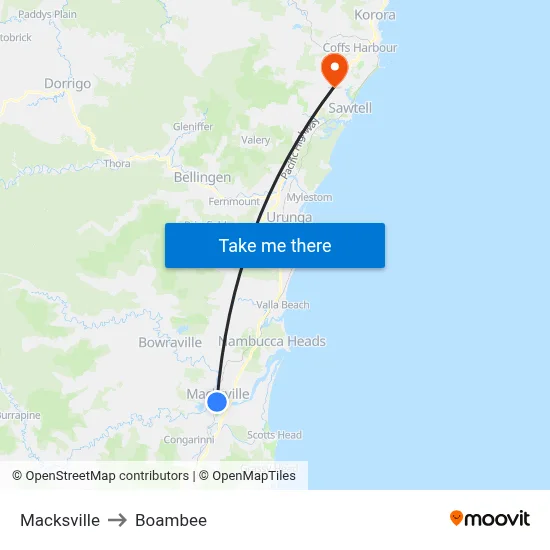 Macksville to Boambee map