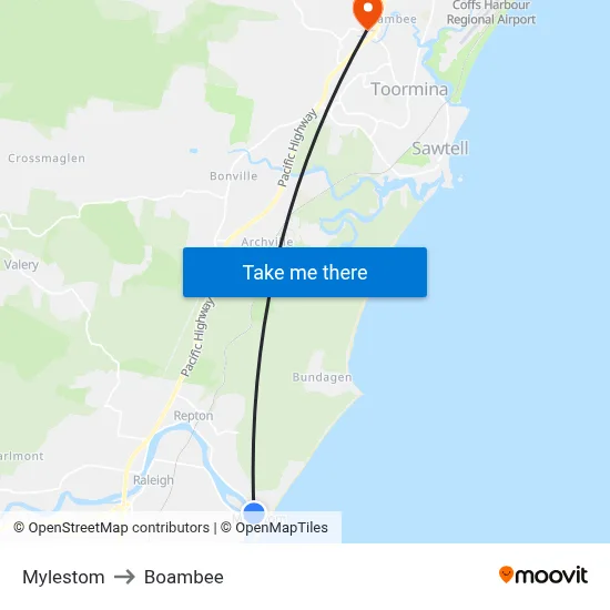 Mylestom to Boambee map