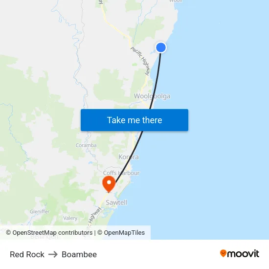 Red Rock to Boambee map