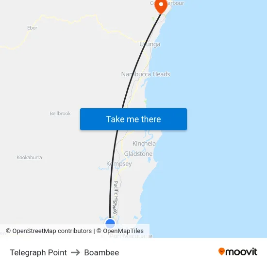 Telegraph Point to Boambee map