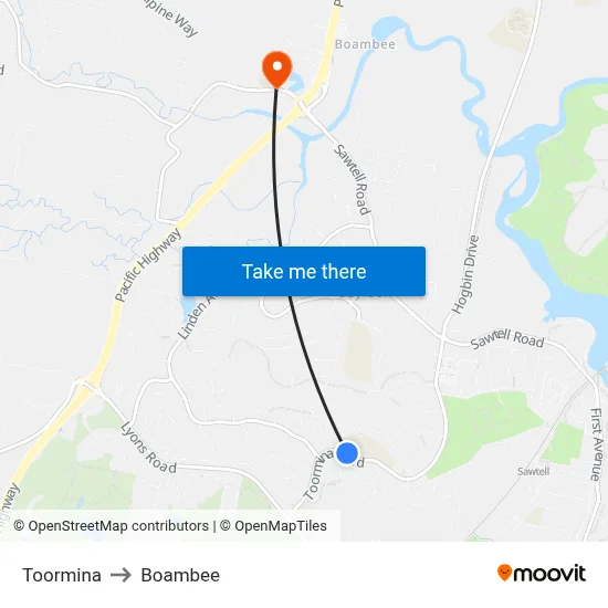 Toormina to Boambee map