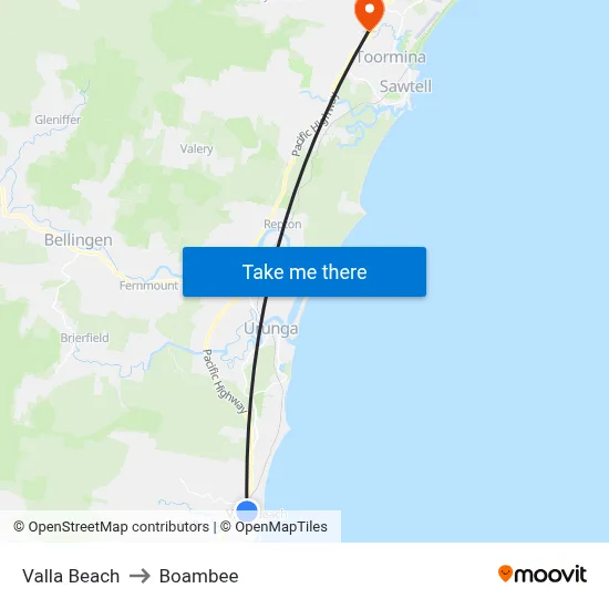 Valla Beach to Boambee map