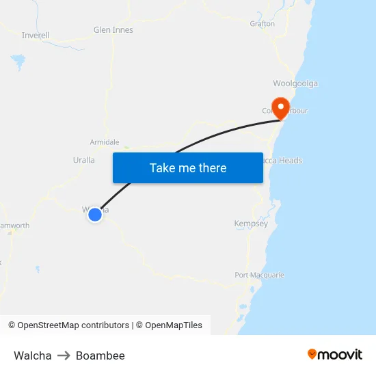 Walcha to Boambee map