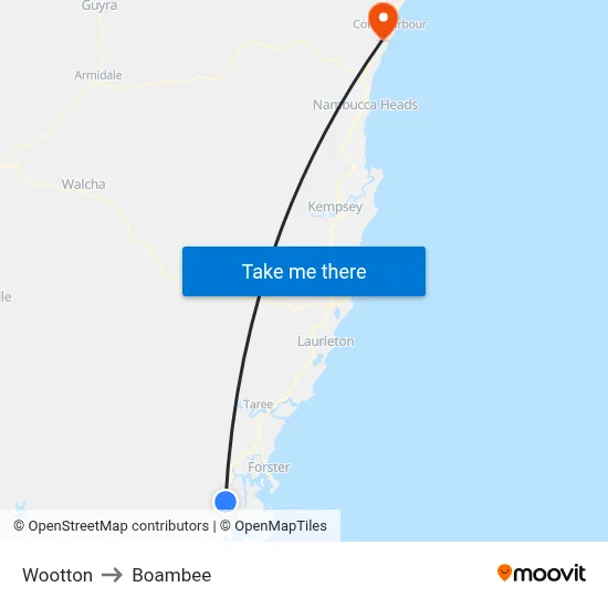 Wootton to Boambee map