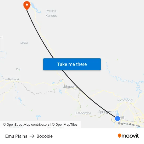 Emu Plains to Bocoble map