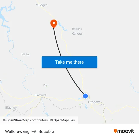 Wallerawang to Bocoble map