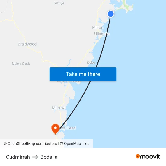 Cudmirrah to Bodalla map