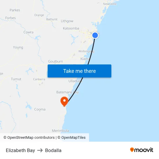 Elizabeth Bay to Bodalla map