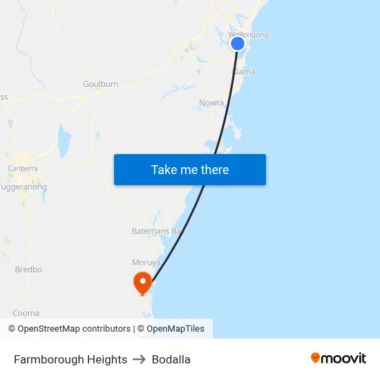 Farmborough Heights to Bodalla map