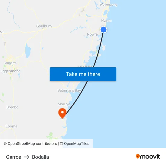 Gerroa to Bodalla map
