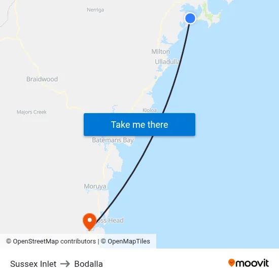Sussex Inlet to Bodalla map