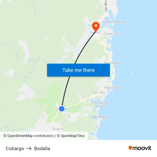 Cobargo to Bodalla map
