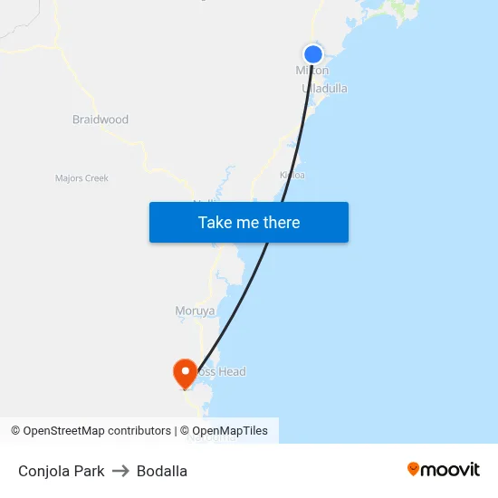 Conjola Park to Bodalla map