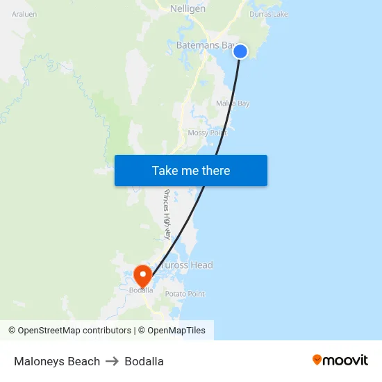 Maloneys Beach to Bodalla map