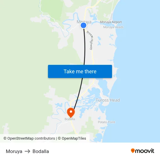 Moruya to Bodalla map