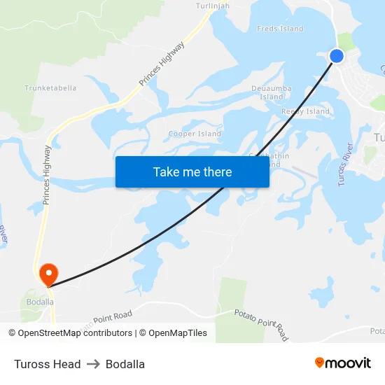 Tuross Head to Bodalla map