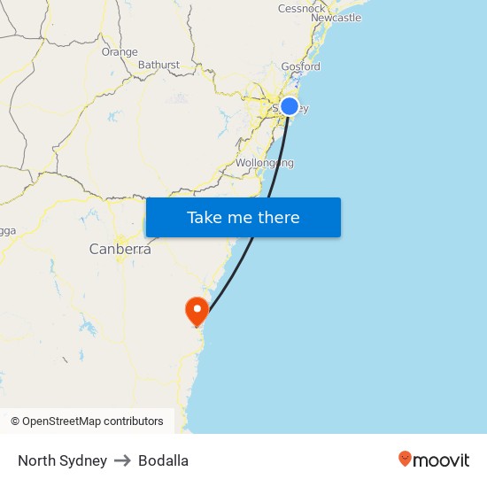 North Sydney Station to Bodalla map