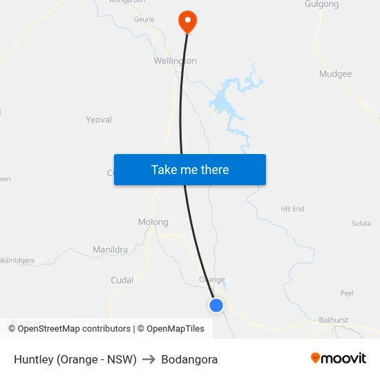Huntley (Orange - NSW) to Bodangora map