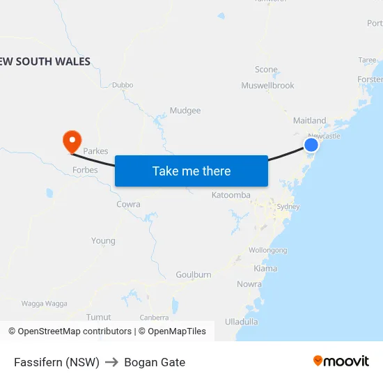 Fassifern (NSW) to Bogan Gate map