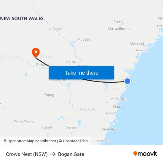 Crows Nest (NSW) to Bogan Gate map