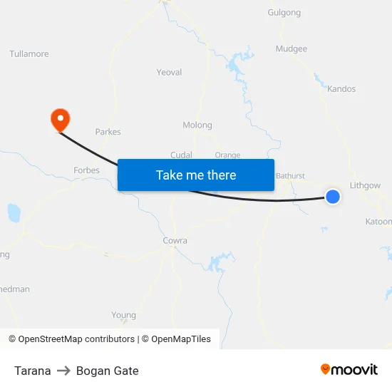Tarana to Bogan Gate map