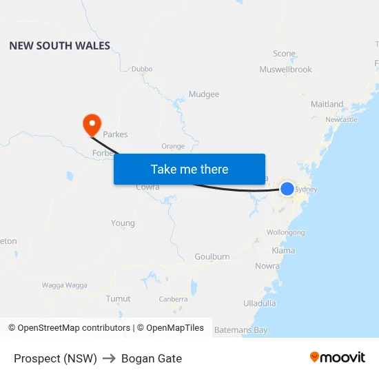 Prospect (NSW) to Bogan Gate map