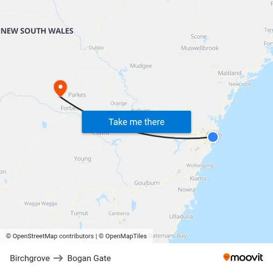 Birchgrove to Bogan Gate map