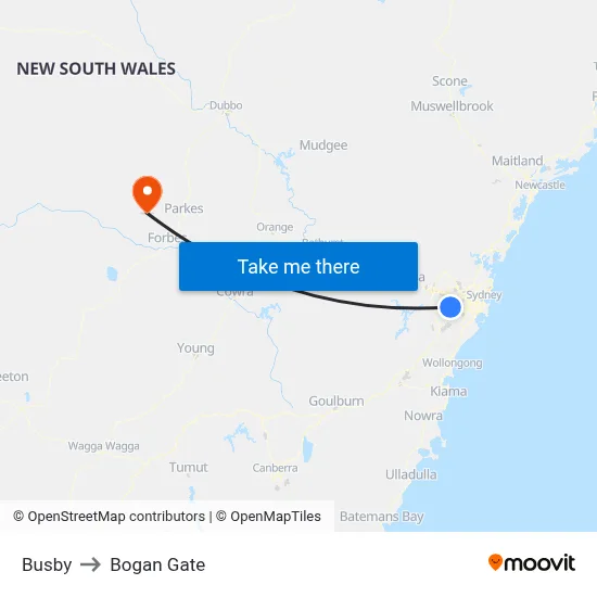 Busby to Bogan Gate map