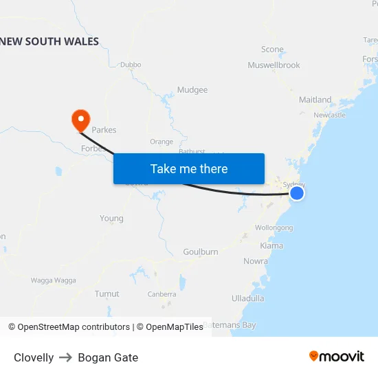 Clovelly to Bogan Gate map