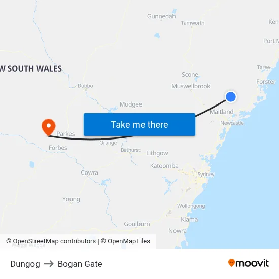Dungog to Bogan Gate map