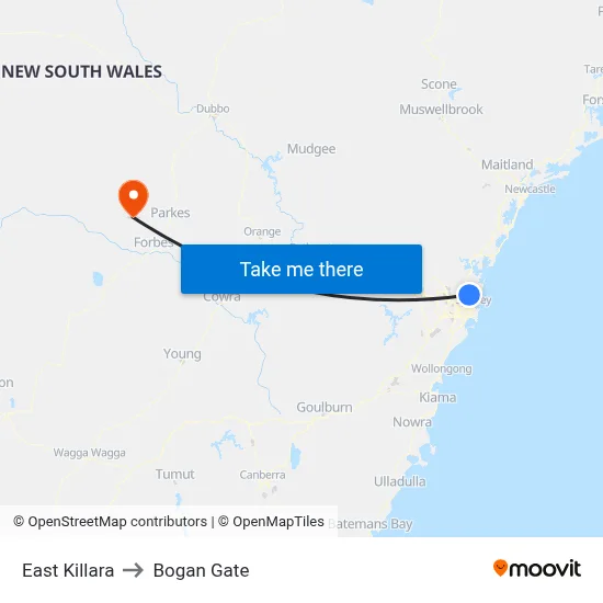 East Killara to Bogan Gate map