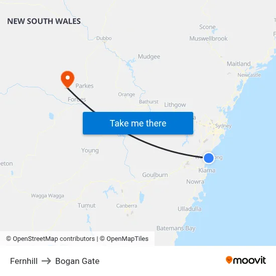 Fernhill to Bogan Gate map