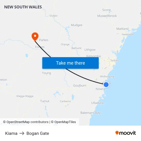 Kiama to Bogan Gate map