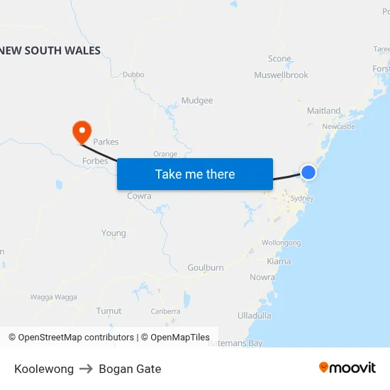 Koolewong to Bogan Gate map