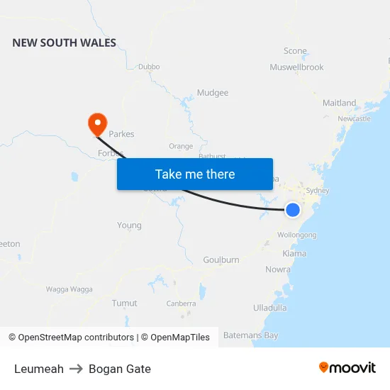 Leumeah to Bogan Gate map