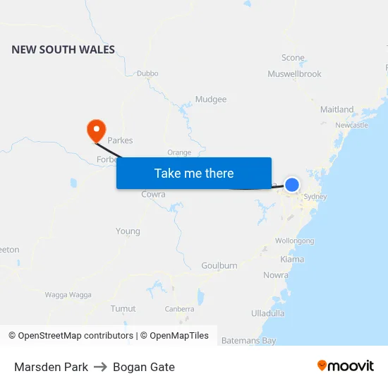 Marsden Park to Bogan Gate map