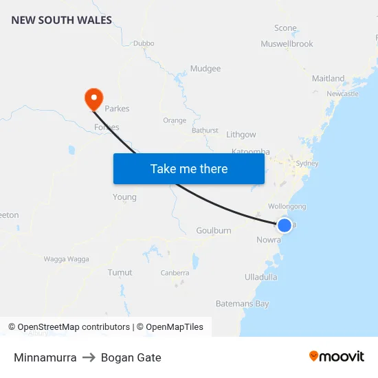 Minnamurra to Bogan Gate map