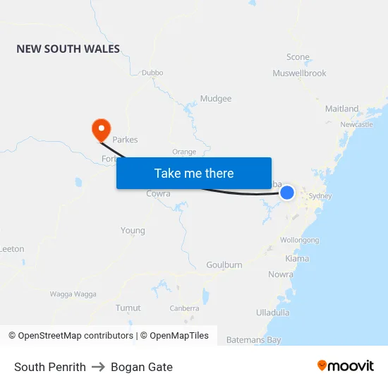 South Penrith to Bogan Gate map