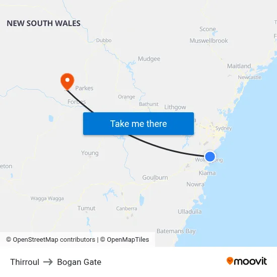 Thirroul to Bogan Gate map
