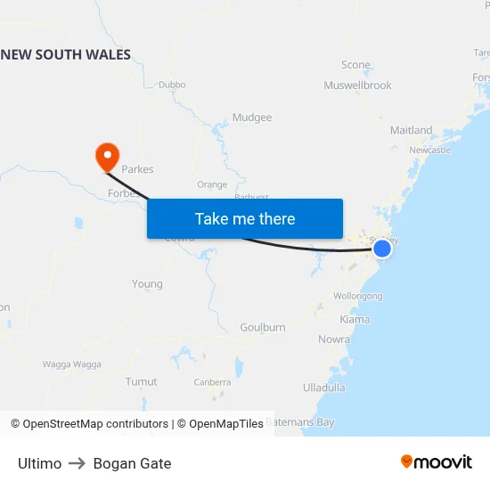 Ultimo to Bogan Gate map